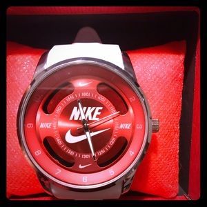 Red and White Nike Sports Watch